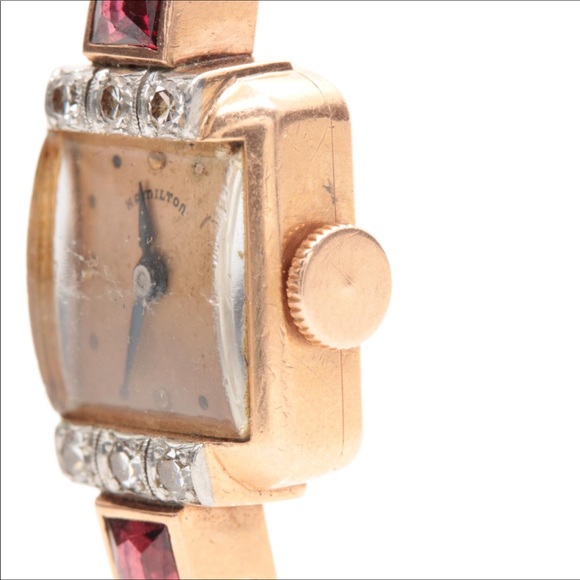 *💕HP 💕 Rare Hamilton 14K Diamond/Garnet Watch - Picture 4 of 5